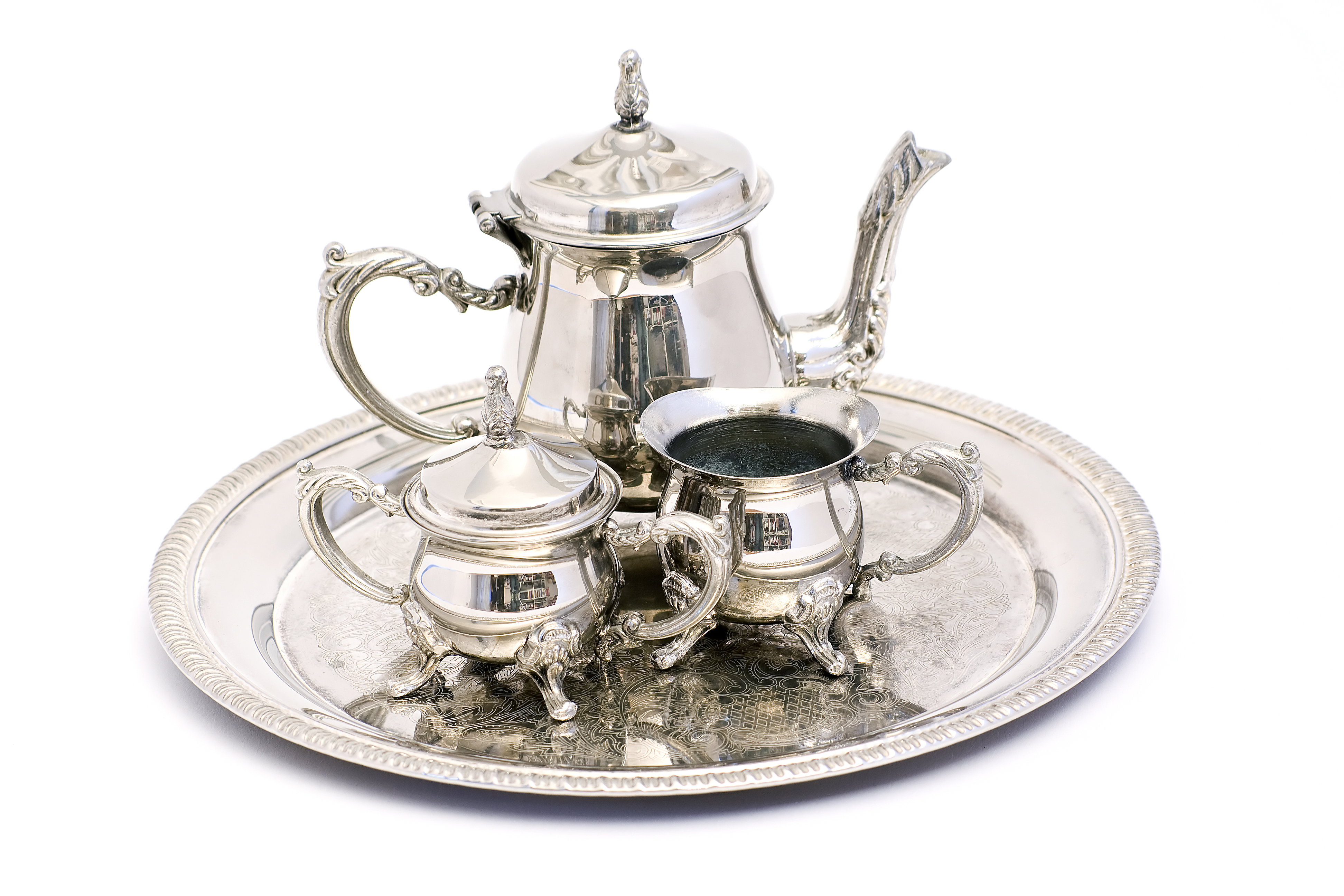 image of silver tea set with a tray