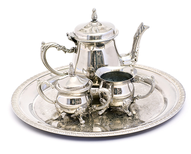 image of silver tea set and tray