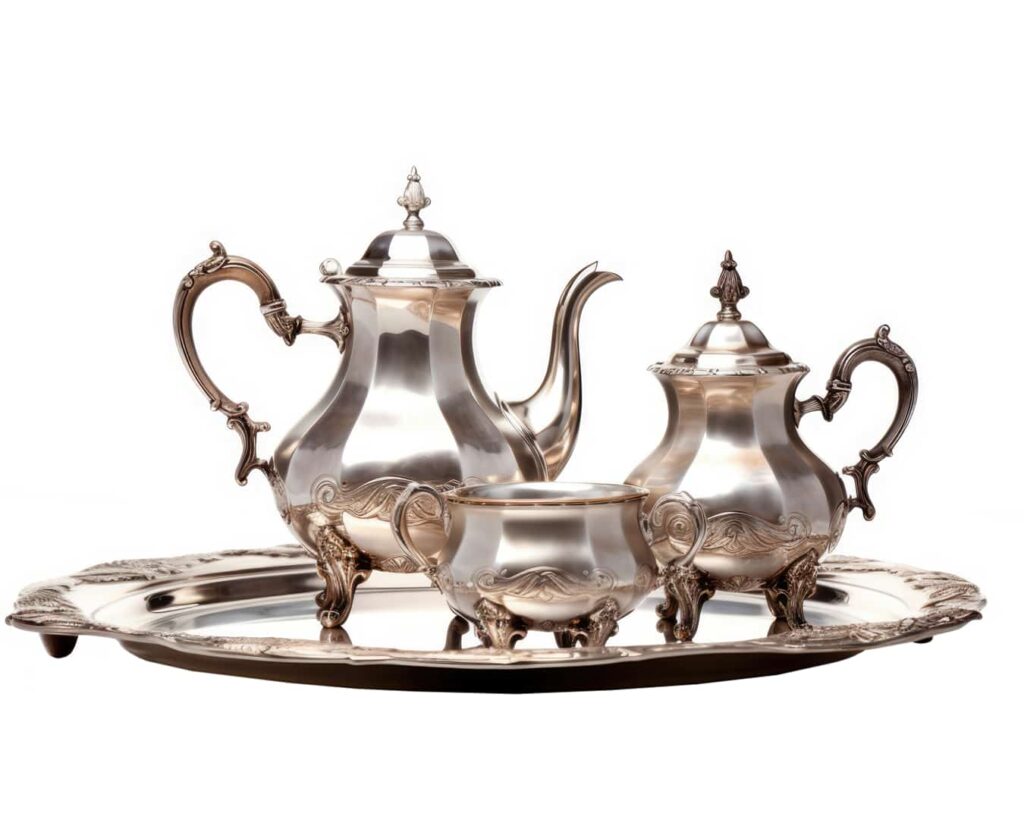 image of silver tea set and tray